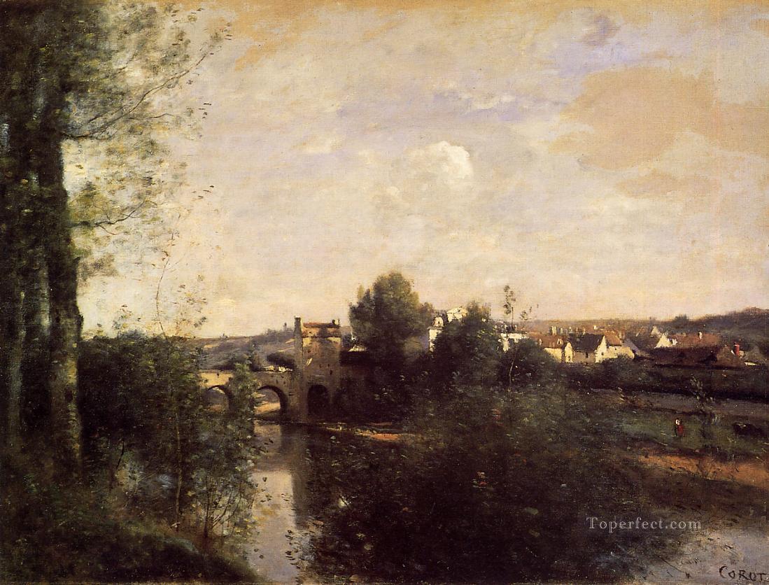 Puente Viejo de Limay sobre el Sena plein air Romanticismo Jean Baptiste Camille Corot Pintura al óleo